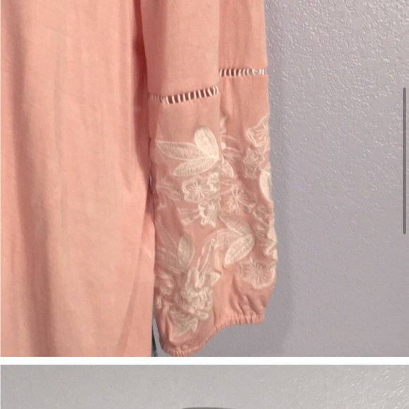 Forgotten grace pink off the shoulder 3/4 sleeve BoHo embroidered blouse size L - Picture 2 of 2